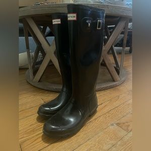 Tall Black Glossy Hunter Boots